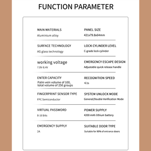 ระบบล็อคประตูอัจฉริยะ Palm Vein 3D พร้อมระบบจดจำใบหน้า ลายนิ้วมือ การ์ดหน่วยความจำ Wi-Fi พร้อมรหัสผ่านชั่วคราว สำหรับประตูไม้และประตูทองเหลือง - Product Image 6