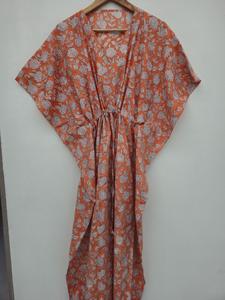 Kaftan floral imprimé à la main pour femme, tenue de nuit, vêtement de détente bohème, robe longue, kaftan indien imprimé au bloc, taille unique, tenue de villégiature - Product Image 3