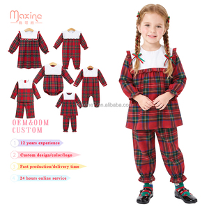 Abito per Bambine con Logo Personalizzato, Stile Retrò Autunnale, Collo a Bavero, Maniche Lunghe, Tartan Natalizio, <span class=keywords><strong>Vestito</strong></span> <span class=keywords><strong>Rosso</strong></span> a Quadri con Volant - Product Image 3
