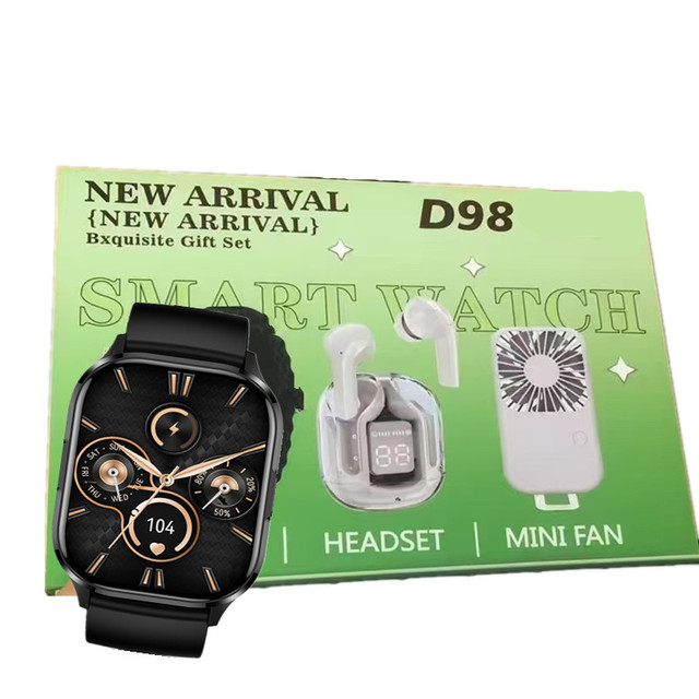 Hot Sale Square Sleep Tracker Smart Watch Gift Set with Earphone Mini Fan 2025 Original Suit Smartwatch D98 D96 Plus H66PLUS H95