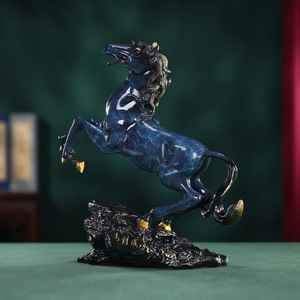 Ornement Cheval du Succès en Bronze Bleu Coloré, Cheval au Galop, Décoration de Bureau, Feng Shui, Cadeau de Bureau - Product Image 1