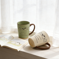 Mug à café en porcelaine écologique et mignon, avec poignée, motif peint à la main, compatible micro-ondes et lave-vaisselle, avec cuillère incluse, cadeau idéal pour