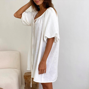 <span class=keywords><strong>Camicia</strong></span> <span class=keywords><strong>da</strong></span> <span class=keywords><strong>Notte</strong></span> Estiva Personalizzata per Donna, Vestito Pigiama Bianco a Maniche Corte in 100% <span class=keywords><strong>Cotone</strong></span> - Product Image 3