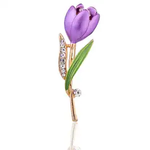 Mode Frauen Kleidung Schmuck Lila Blume Brosche Mutter Geschenk Brest Pin Kristall Tulpe Broschen Für Damen