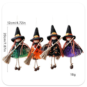 QY Decoración para el Hogar y Fiestas, Adornos y Accesorios para el Festival de la Cosecha, Muñecos de Peluche con Campana, Muñeca Bruja con Escoba de Halloween, Colgantes Decorativos - Product Image 6