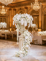 Chemin de table artificiel haut de gamme moderne de qualité supérieure, violet et orange, avec roses et œillets, pour la décoration de table de mariage et de fête