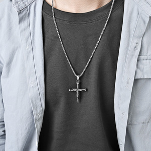 Cross-border best-selling unique retro-style portrait screw <b>titanium</b> steel cross necklace, a niche everyday accessory. - Product Image 3