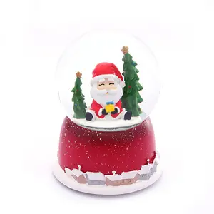 QY新款高品质圣诞装饰树脂音乐水球树脂雪陶瓷圣诞摆件玻璃球礼品