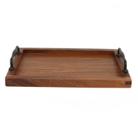 Ensemble de plateaux de service rustiques en bois écologique avec poignées métalliques et motif végétal, 2 plateaux gigognes pour table basse ou ottoman