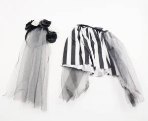 Costume d'Halloween pour filles, style Anime Ghost Bride, jupe tutu à rayures noires et blanches, voile fleuri, bandeau, ensemble de déguisement en polyester - Product Image 3
