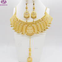 Ensemble de bijoux en filigrane plaqué or 24 carats - Collier choker, boucles d'oreilles et tikka indiens pour mariage