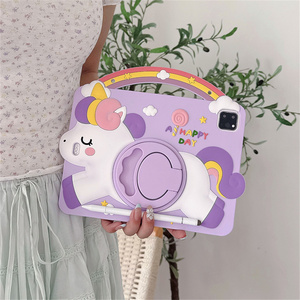 เคสแท็บเล็ตซิลิโคนรูปยูนิคอร์นแบบมีขาตั้งสีรุ้งสำหรับ iPad Air 7 8 9 Gen 6 10 9 A16 11 Pro Inch Holder ฝาครอบลายการ์ตูนเป็ดน่ารัก - Product Image 2