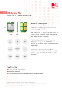 Module M2 Form 5G RedCap A8230X-M2 R17 SA 220 Mbps DL 120 Mbps UL LTE Cat1 compatible avec la commande SIM8230 rétrocompatible - Product Image 3