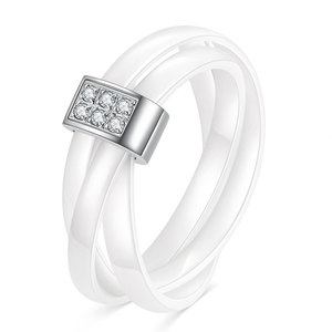 Black And White Ceramic Three <b>Ring</b> Cross Stainless Steel Diamond Set <b>Couple</b> <b>Rings</b> Women's Everyday Wear - Product Image 2