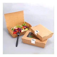 Boîte d'emballage jetable écologique en papier kraft pour la restauration rapide, salades, fruits, desserts, 580 ml, 690 ml, avec 3 ou 4 compartiments