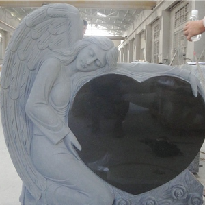 黒御影石の記念碑墓石、天使とハートのカスタム御影石モニュメント - Product Image 6