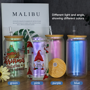 16oz ly 16oz đầy màu sắc cầu vồng thăng hoa Cà Phê Cốc thủy tinh cốc cốc bia có thể với màu nhựa nắp và rơm cho in nhiệt - Product Image 4