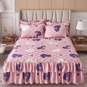 Amazon Hot Bán Giường Váy Đặt Hai Lớp Trải Giường Hoa In Bedsheet Song Song Giường Váy + 2Pcs Gối Bedsheets - Product Image 5
