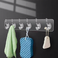 Crochet mural robuste en PVC transparent, sans perçage, adhésif sans trace, étanche, à six rangées, pour armoire de cuisine