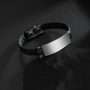 Customized Trendy Fashion Braided Wristband Bangle Stainless Steel Unisex Bracelet with Lettering Engraved Logo - Product Image 1