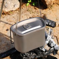 Batterie de cuisine portable en titane pur pour l'extérieur Pot suspendu Poignée pliable Style camping Cuisson Boîtes à légumes en titane pour le déjeuner