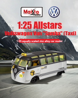 Mobil Model Diecast Roda Logam 1:24 SAMBA Bus Taxi Mobil Klasik Model 1/24 Mainan Kendaraan Hiasan Dekorasi Model Tarik Mundur Hadiah untuk Anak Laki-laki