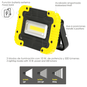 Torcia LED professionale compatta / Faro da lavoro con batteria ricaricabile (2000 mAh), 500 lumen (10 Watt), funzione Power Bank - Product Image 2