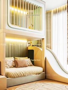 Letto a castello moderno e semplice in legno massello con scivolo, multifunzione a due piani per cameretta bambini, stessa larghezza superiore e inferiore con contenitore - Product Image 3