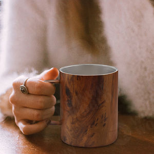 Mug à café en acier inoxydable personnalisé, tasse de style bois isolée, cadeau personnalisé pour le bureau et la maison - Product Image 5