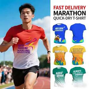 T-shirts de course pour événements de marathon en gros, impression 3D publicitaire, t-shirts en polyester avec logo personnalisé, t-shirts vierges pour sublimation - Product Image 1