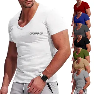 2024 Heren Zomer V-Hals T-Shirt Met Korte Mouwen Effen Kleur Grote Maat Slanke Casual Tops Heren