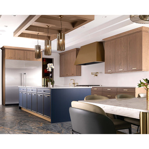 Кухонные шкафы One Stop Home Design: синие ребристые деревянные тумбы для кухонного острова, готовые к сборке, современные кухонные шкафы на заказ - Product Image 1