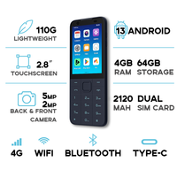 TIQ MINI M5S Clavier gravé en hébreu Téléphone Android 13 Écran tactile Bouton Smartphones Téléphone Android