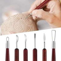 Ensemble de 6 outils de poterie en acier inoxydable et bois, couteaux de sculpture DIY, outils de façonnage, kit de modelage d'argile, art céramique fait main