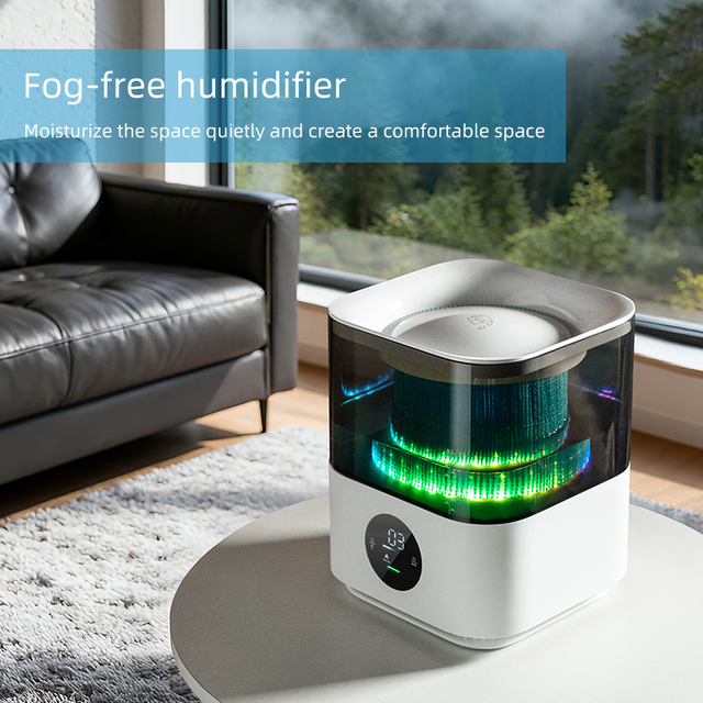 Fog-Free Humidification Air Purifier 2-in-1 Desktop Air Cleaner HD Digital Display Colorful LED Lights 3 Modes for Home Office