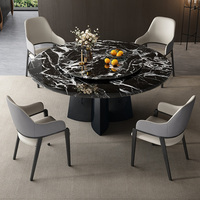 Ensemble de table et de chaises de salle à manger rondes en marbre moderne de luxe, 4, 6, 8 places, restaurant complet, acier inoxydable noir, meubles, designs de cuisine