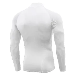 Polyester Spandex Turtleneck Compression Sports Plain Men's White Casual Sports Running Long Sleeve T Shirt