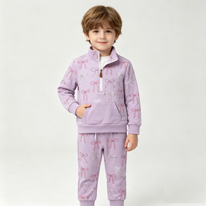 Conjunto Deportivo de 2 Piezas para Niños, Sudadera con Media Cremallera, Estilo Casual, Personalizable, Ropa Diaria Informal para Niños - Product Image 4