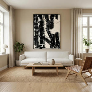 Pintura al Óleo Abstracta Contemporánea en Blanco y Negro sobre Lienzo, Arte de Pared Enmarcado, Decoración para Colgar en la Sala de Estar - Product Image 6