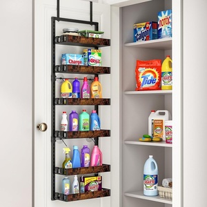 Étagère murale réglable <span class=keywords><strong>en</strong></span> métal robuste pour cuisine, panier <span class=keywords><strong>en</strong></span> <span class=keywords><strong>bois</strong></span> suspendu, organisateur de garde-manger, support de rangement pour porte, pour épices - Product Image 2