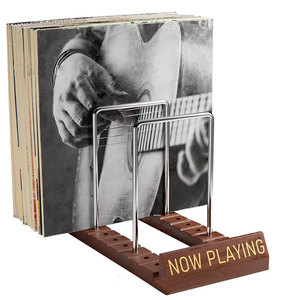 Soporte ajustable de madera para almacenamiento de discos de vinilo Soporte de registros IP Álbum Organizador de revistas Estante de exhibición Capacidad para hasta 50 DVD <span class=keywords><strong>CDs</strong></span> Marrón - Product Image 1