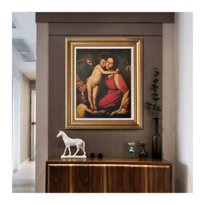 <span class=keywords><strong>Reproduction</strong></span> <span class=keywords><strong>de</strong></span> l'œuvre célèbre du Vieil Maître, la Sainte Famille <span class=keywords><strong>de</strong></span> Saint Jean Baptiste, peinte à la main sur toile <span class=keywords><strong>de</strong></span> lin, qualité muséale, cadre en bois. - Product Image 1