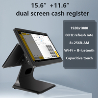 Terminal POS todo en uno de 15,6 pulgadas PC de pantalla táctil dual para sistema de Punto de Venta de supermercado minorista para máquina POS de caja registradora