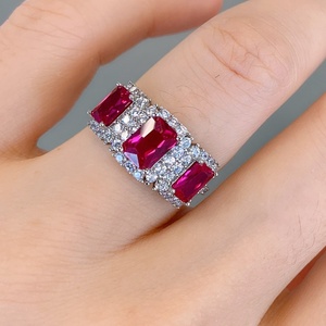 Factory Wholesale Fashion Jewelry Eco-friendly Copper Red Corundum Zircon Stone Three <b>Stack</b> Band <b>Ring</b> for Women - Product Image 3