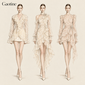 Fabricant de Robes Personnalisées OEM ODM pour Femmes : Ensemble Crème en Dentelle et Mousseline à Volants, pour Soirée Prénuptiale, Fiançailles, <span class=keywords><strong>Demoiselle</strong></span> <span class=keywords><strong>d</strong></span>'<span class=keywords><strong>honneur</strong></span>, Mini et Maxi - Product Image 1