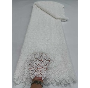 Tissu en <span class=keywords><strong>dentelle</strong></span> guipure africaine <span class=keywords><strong>blanche</strong></span> de haute qualité, <span class=keywords><strong>dentelle</strong></span> de soie soluble dans l'eau, tissu brodé pour <span class=keywords><strong>robe</strong></span> de mariée - Product Image 1