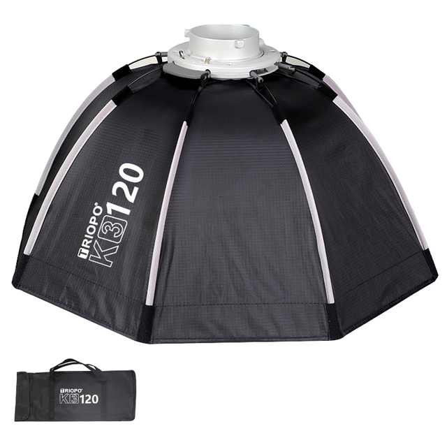Triopo K3-120 120cm Octagonal Quick-Loading Foldable Softbox with Grid Portable for Bowen Mount LED & Flash Light