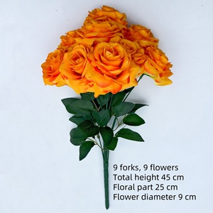 PT-R109 Nouveau <span class=keywords><strong>style</strong></span> européen, bouquet de fleurs artificielles blanches à 9 têtes, roses ivoire avec feuilles vertes - Product Image 2