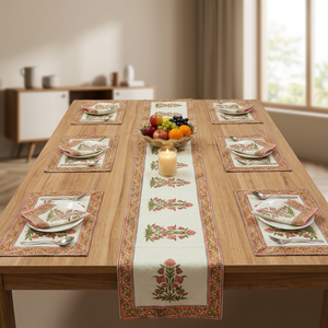 Floral Cotton Customizable Traditional Style Durable Machine Washable <b>Table</b> <b>Runner</b> for Home Use - Product Image 2