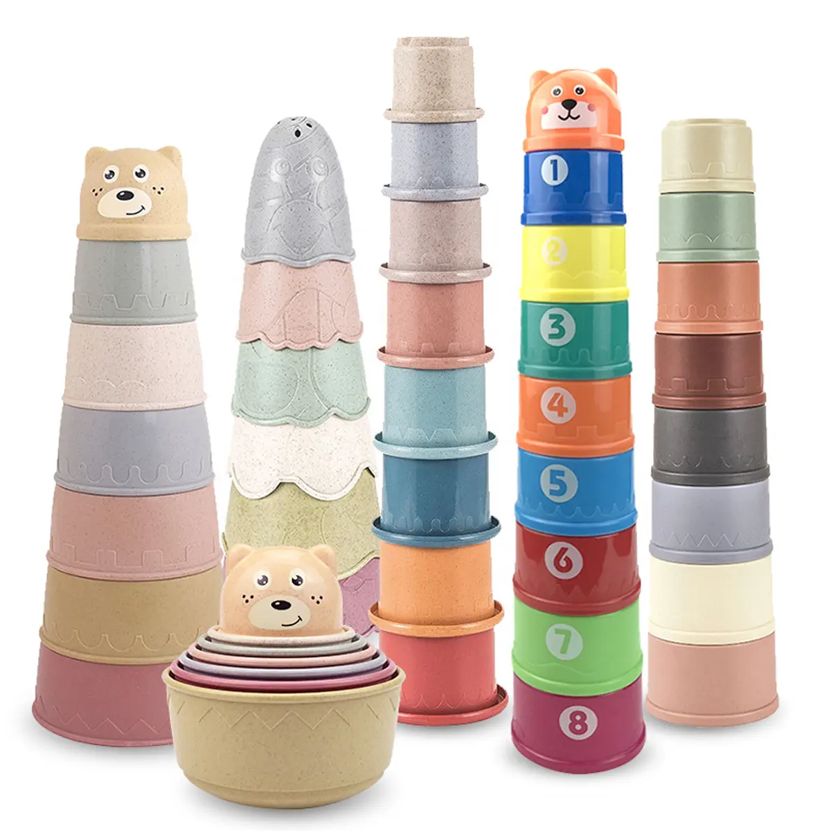 Fabrika toptan Bap ücretsiz Montessori projeksiyon oyuncak bebek silikon istifleme bardak silikon bebek diş kaşıyıcı oyuncaklar